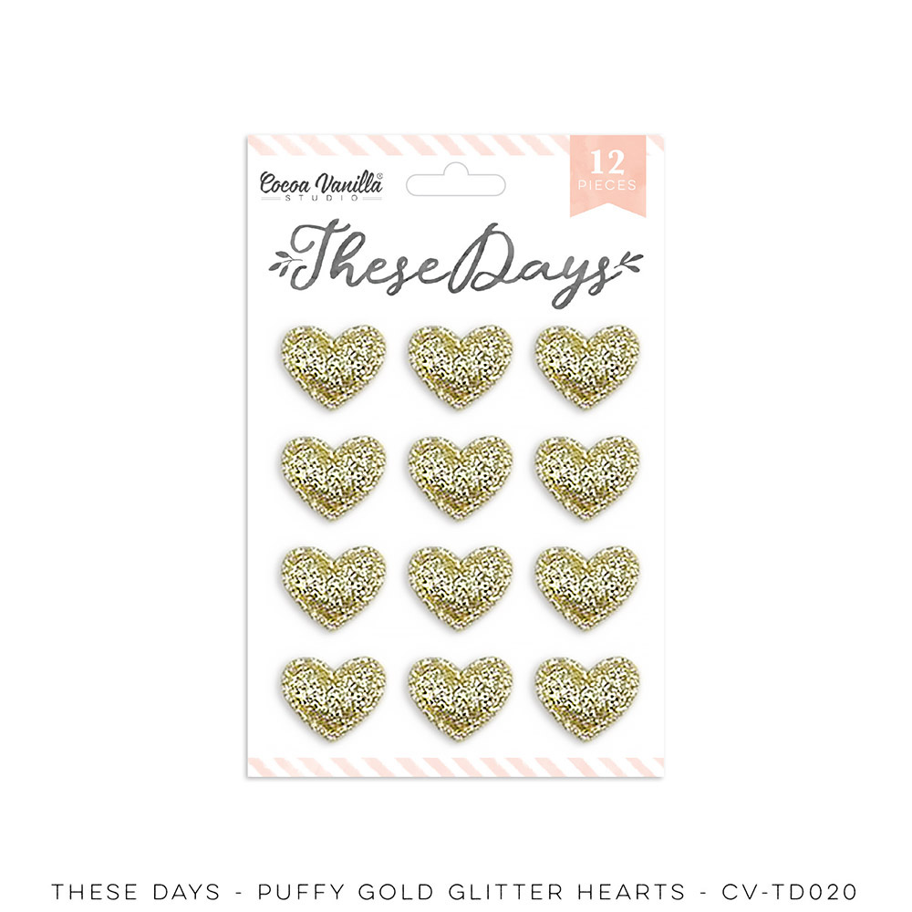 Gold Glitter Puffy Hearts - These Days