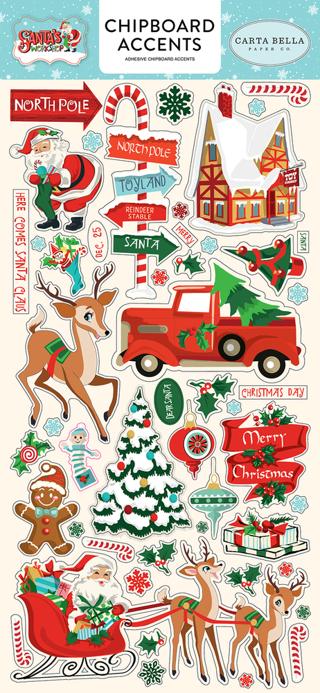 Santa's Workshop 6x13 Chipboard Accents - Carta Bella