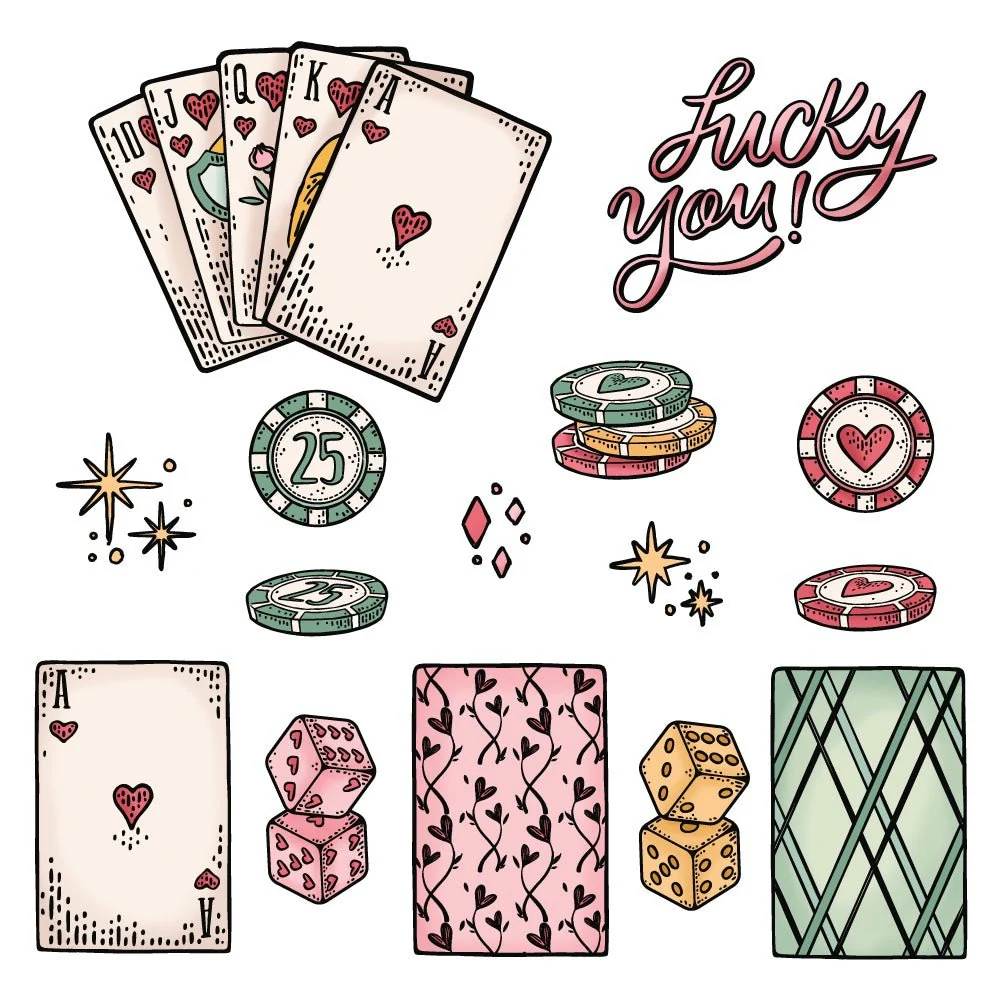 Royal Flush - Rubber Cling Stamp