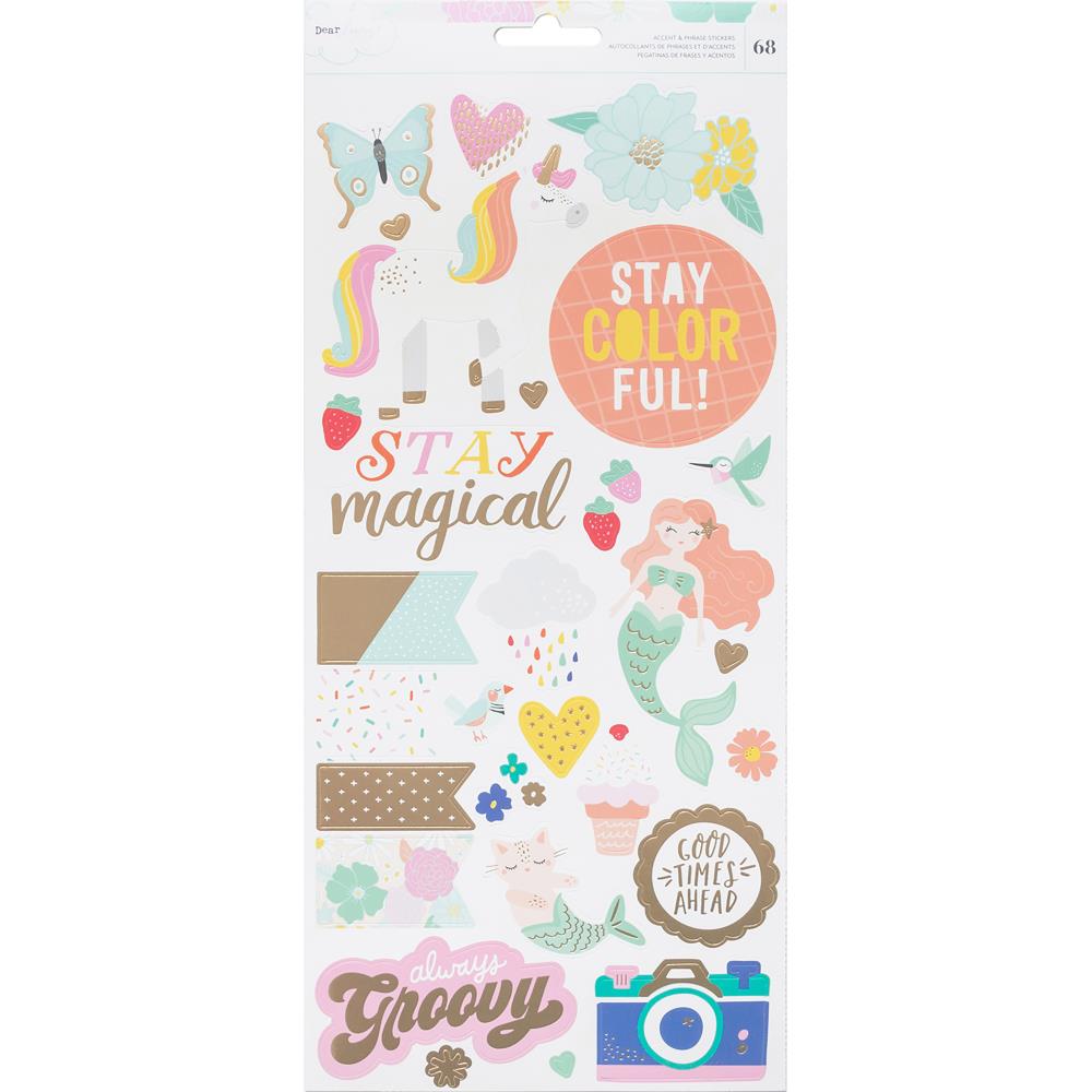 Dear Lizzy Stay Colorful Cardstock Stickers - Accents & Phrases W/Matte Gold Accents