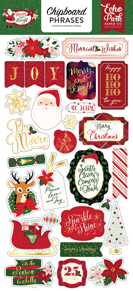 Merry & Bright 6x13 Chipboard Phrases - Echo Park