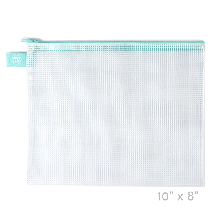 Small - Aqua- Zippered Vinyl Mesh Pouch