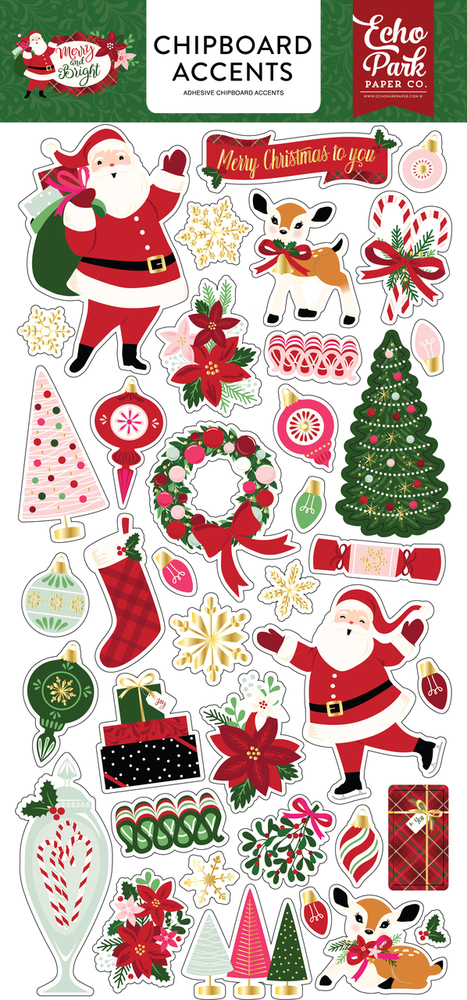 Merry & Bright 6x13 Chipboard Accents - Echo Park