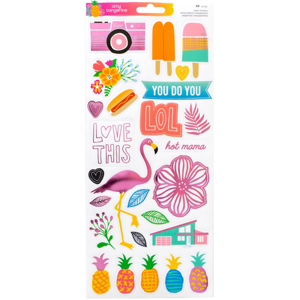 Amy Tan On A Whim Clear Stickers - Accents & Phrases W/Pink Foil