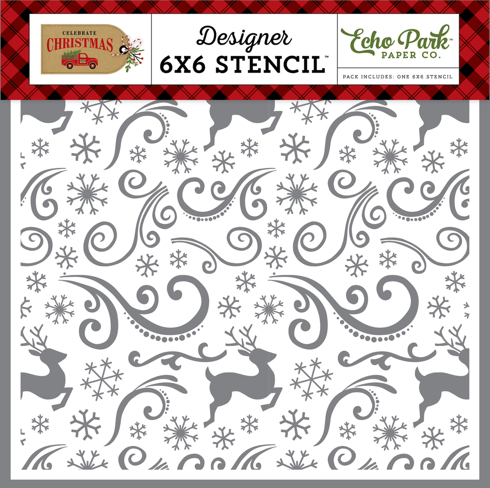 Reindeer Swirl 6x6 Stencil - Echo Park