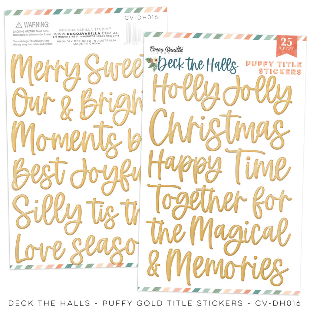 Puffy Gold Title Stickers - Deck The Halls Puffy Gold Title Stickers - Deck The Halls