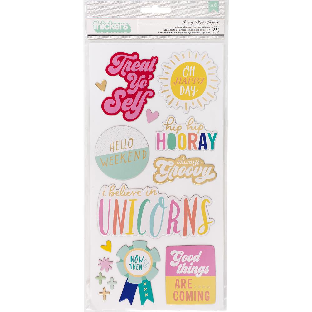 Dear Lizzy Stay Colorful Thickers Stickers - Groovy Phrase/Matte Gold Accent Chip
