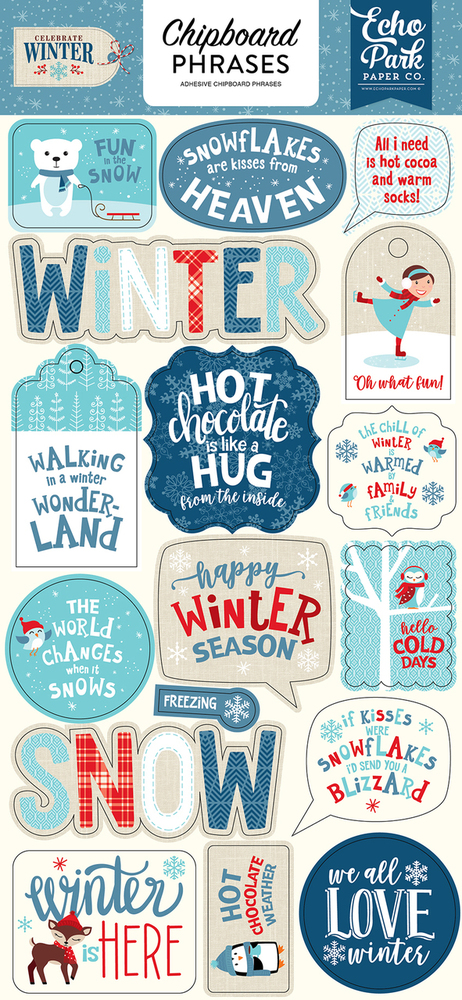 6x13 Chipboard Phrases - Celebrate Winter - Echo Park