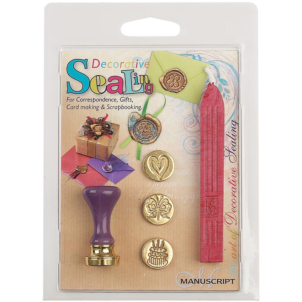 Decorative 3 Coin Sealing Set W/Pink Wax