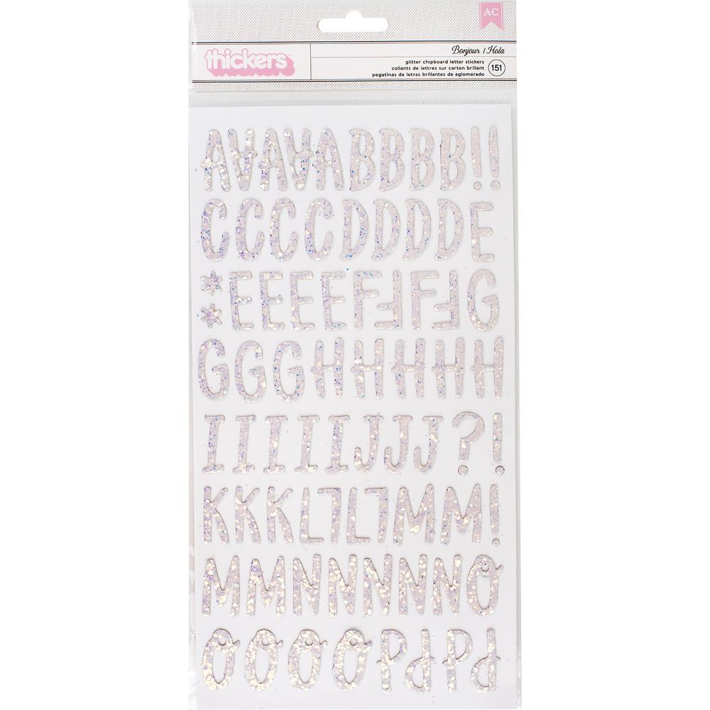 Dear Lizzy Stay Colorful Thickers Stickers - Bonjour Alpha/Multi Glittered Chipboard