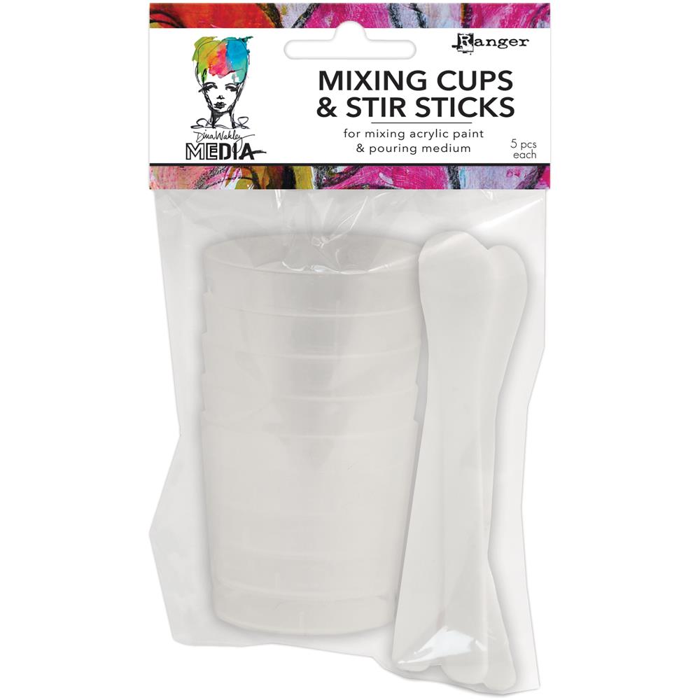 Mixing Cups & White Stir Sticks 5/Pkg - Dina Wakley